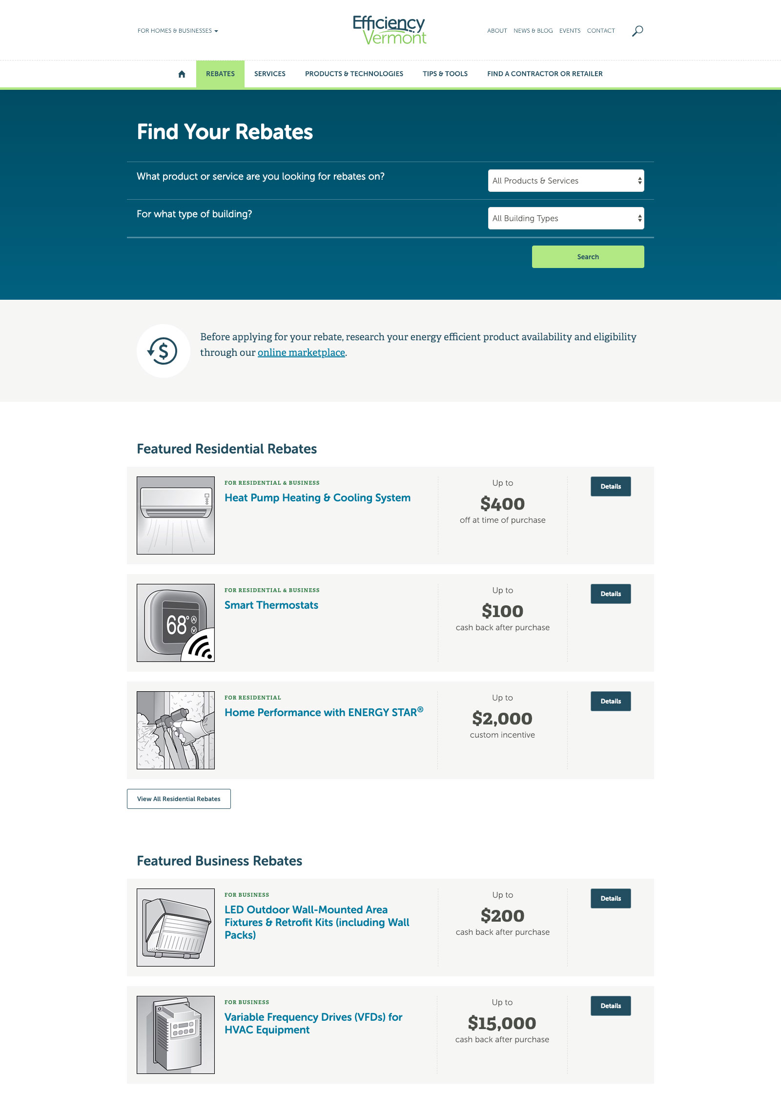 Screenshot of client's website