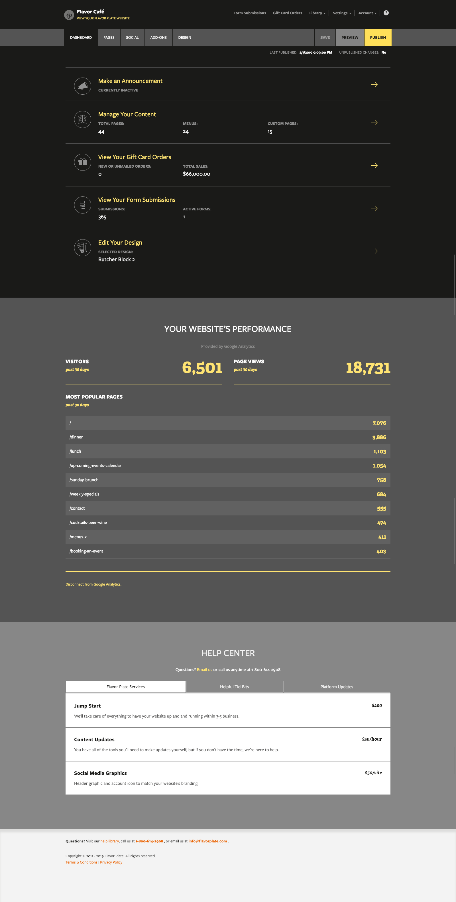 Screenshot of client's website