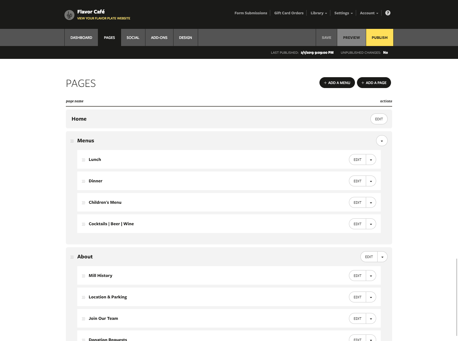 Screenshot of client's website
