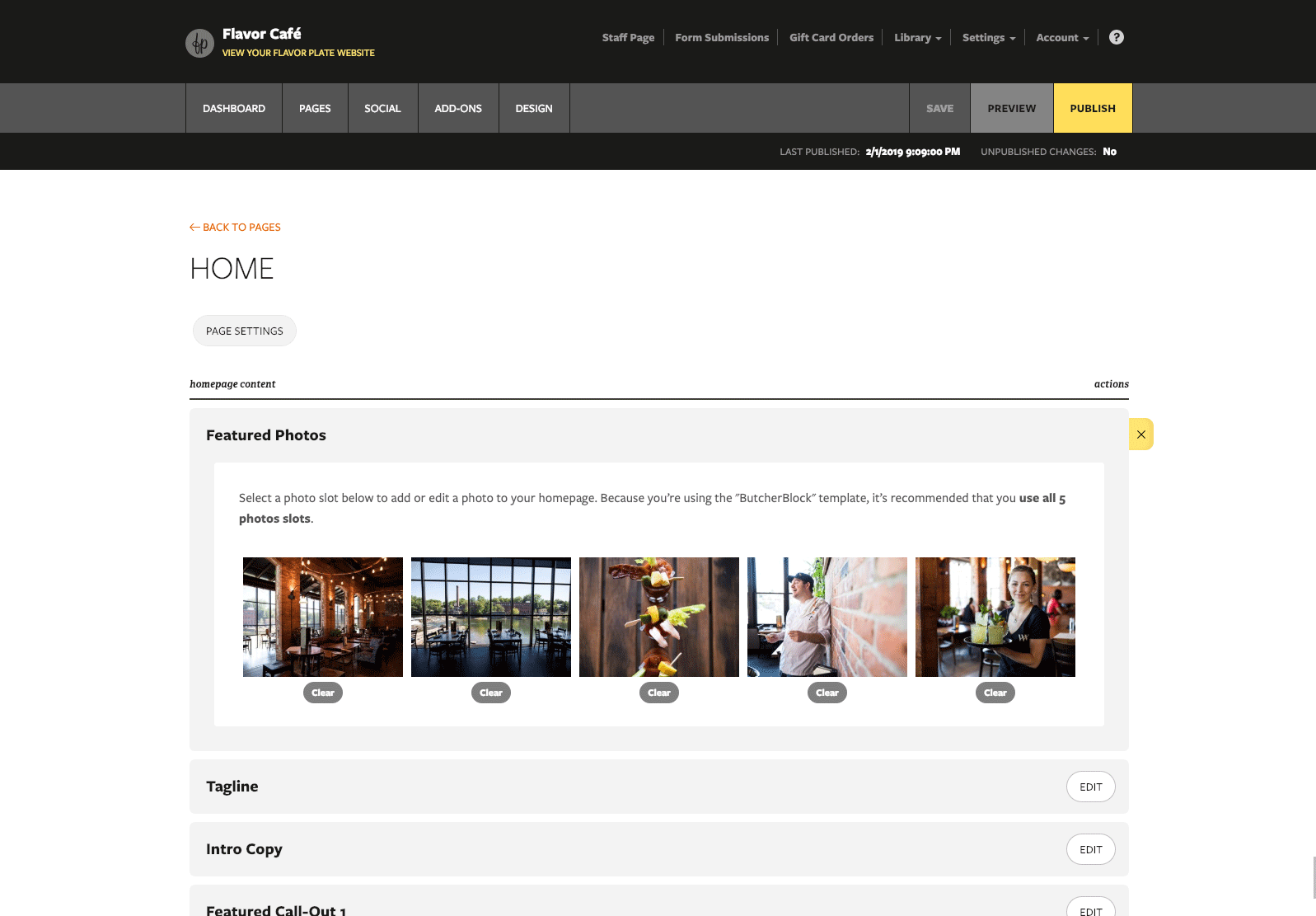 Screenshot of client's website