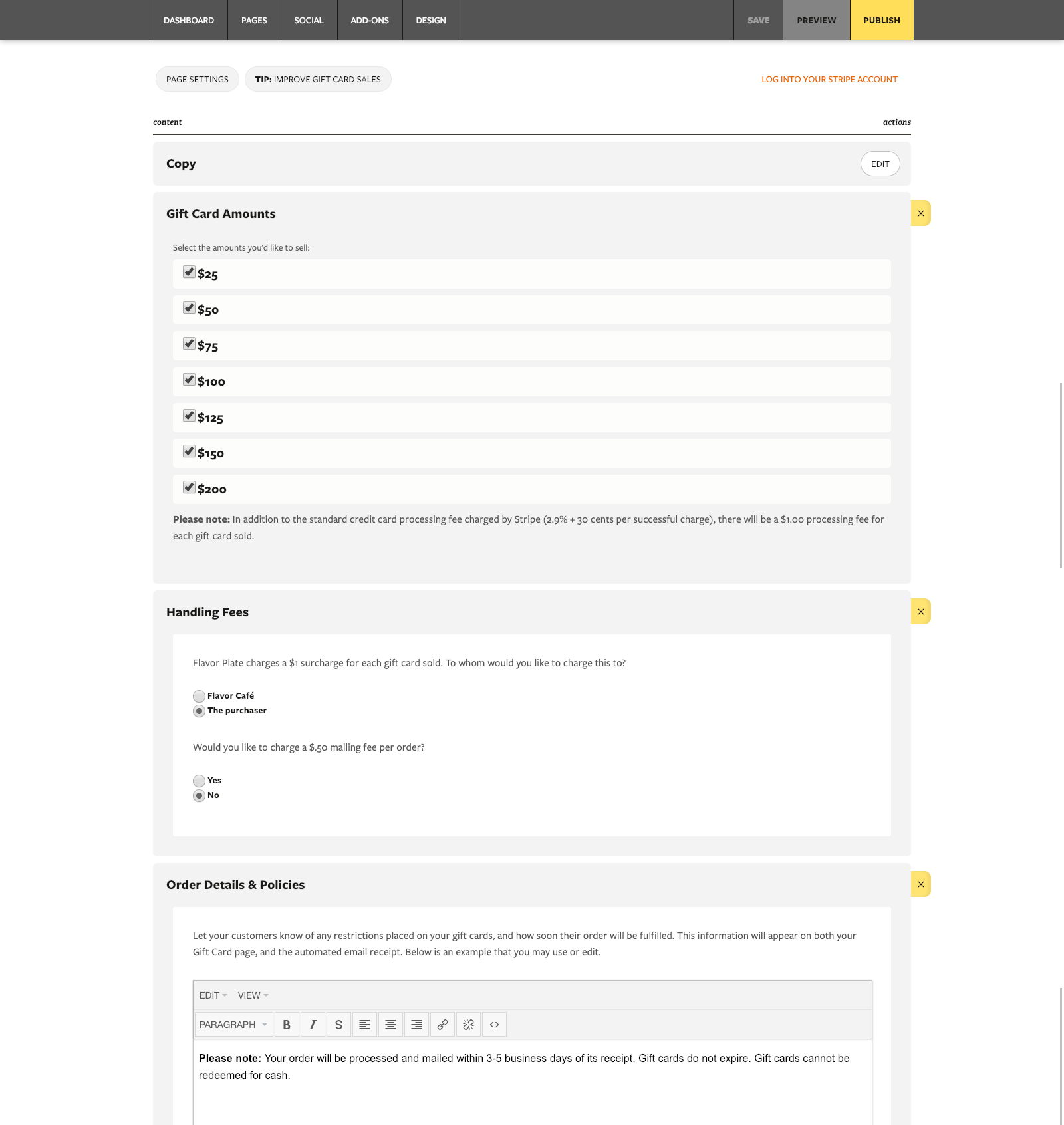 Screenshot of client's website