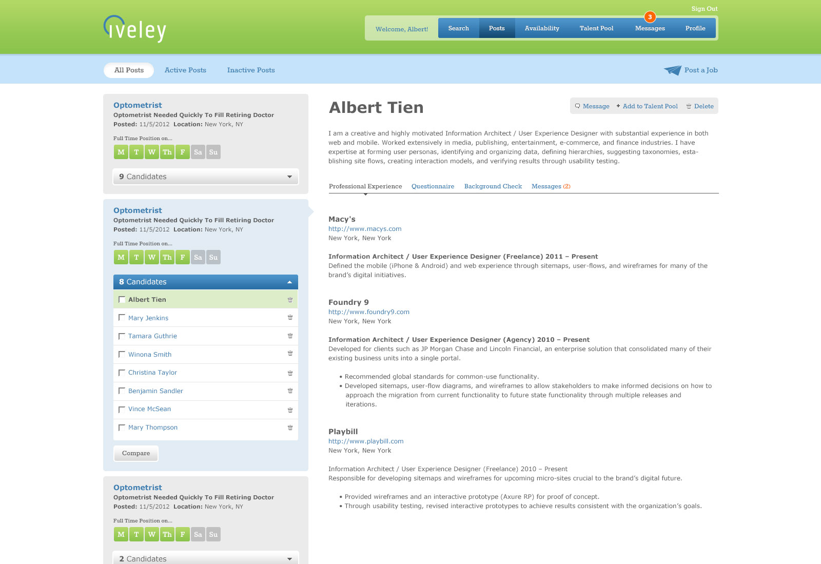 Screenshot of client's website
