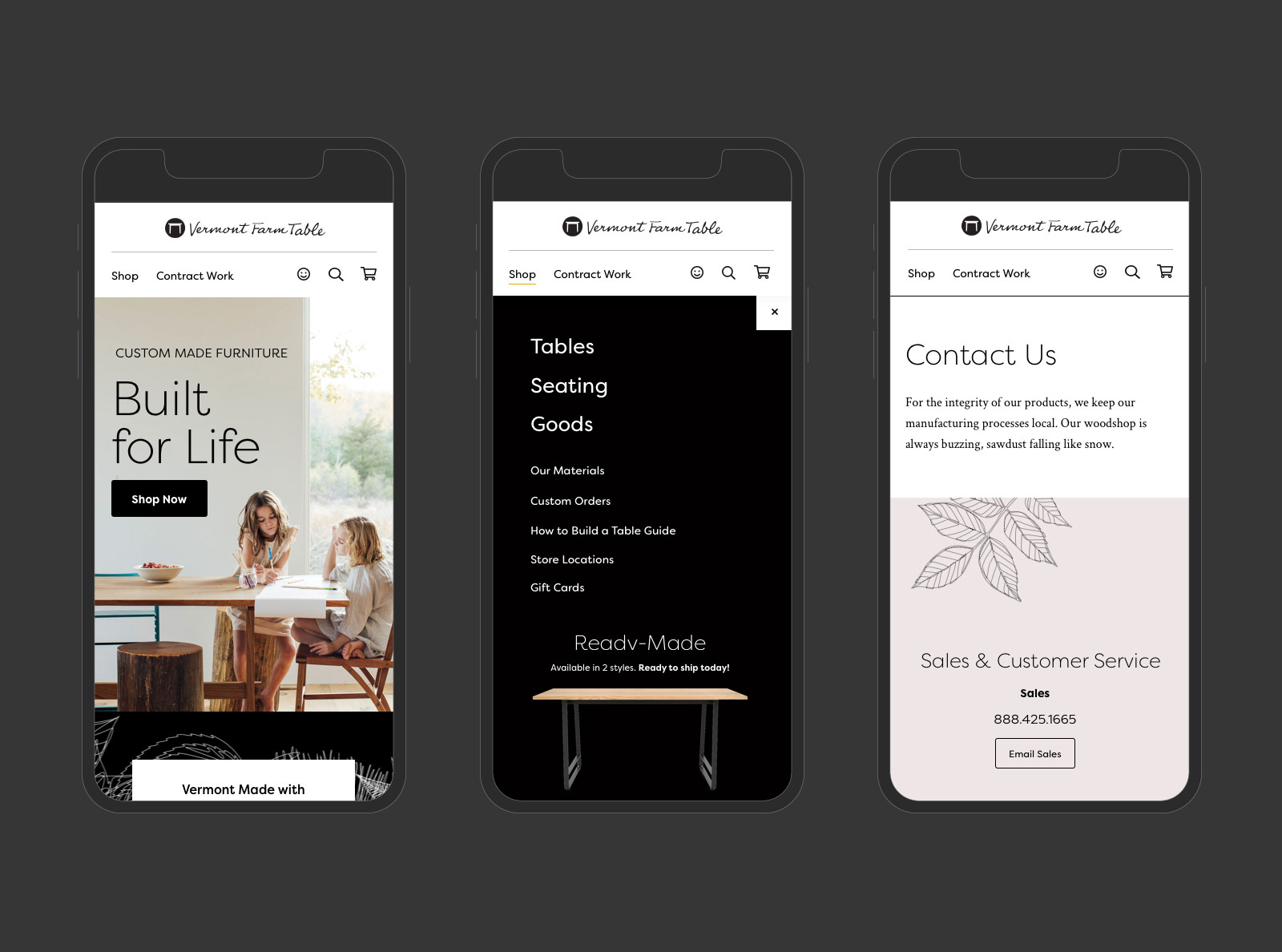 Screenshot of client's website